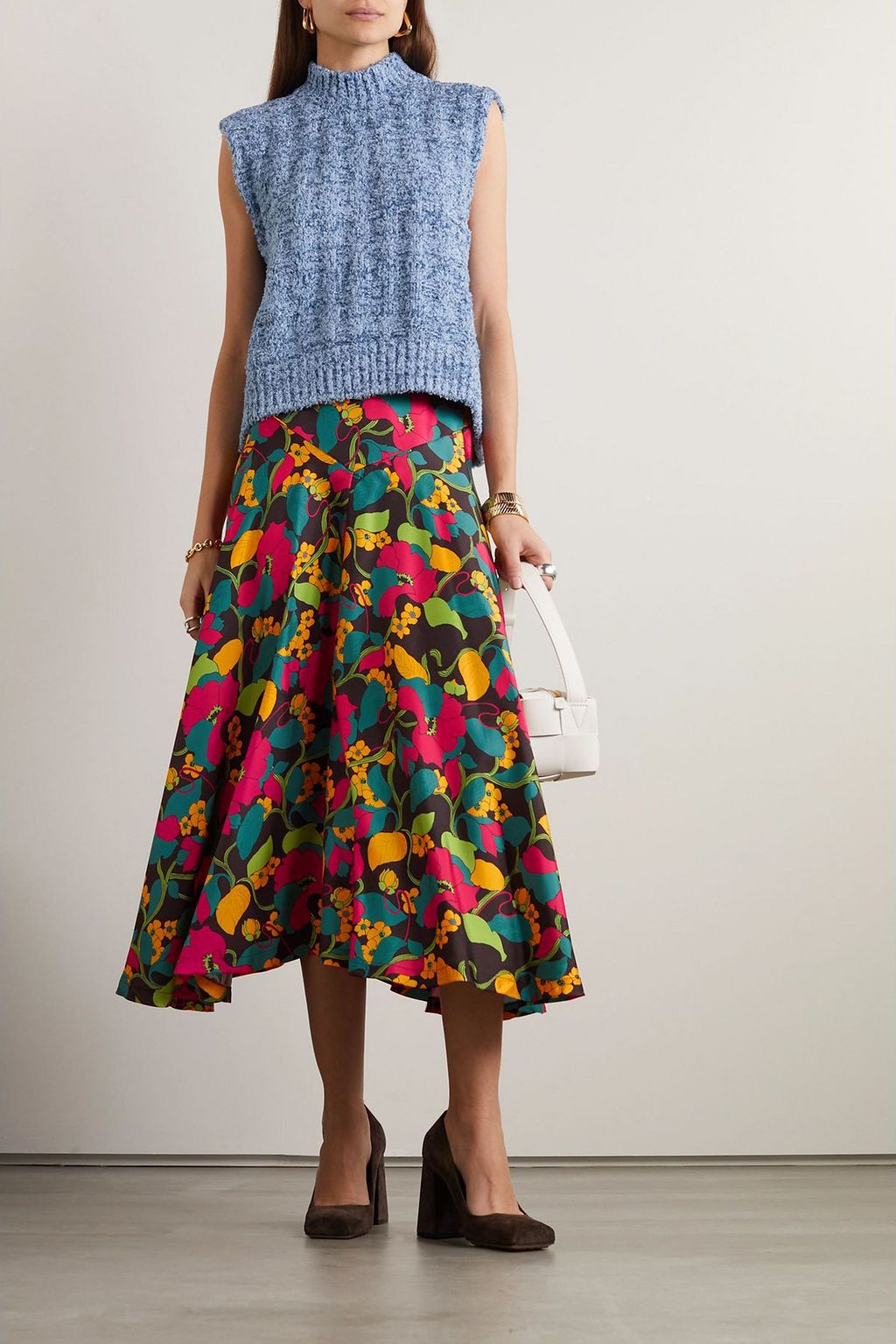 LA DOUBLEJ Milano asymmetric printed silk-twill midi skirt