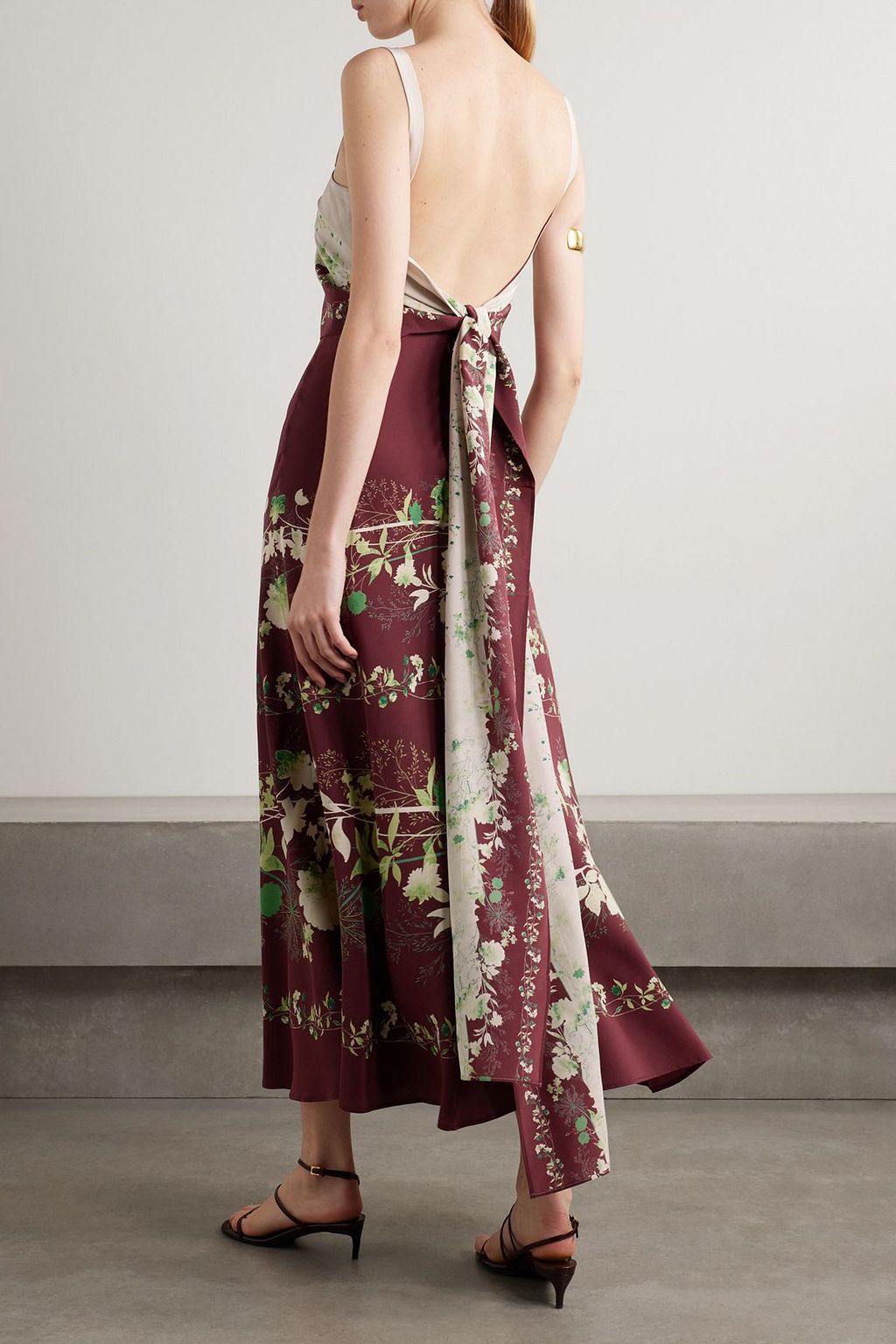 LA DOUBLEJ Draped floral-print silk crepe de chine midi dress