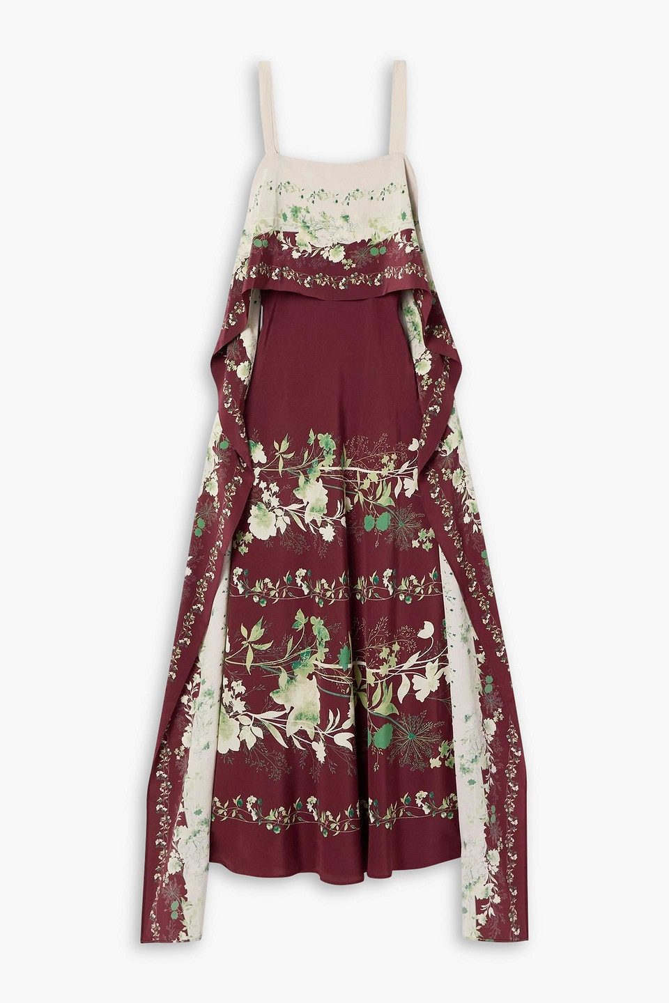 La Doublej Draped Floral-print Silk Crepe De Chine Midi Dress In Burgundy