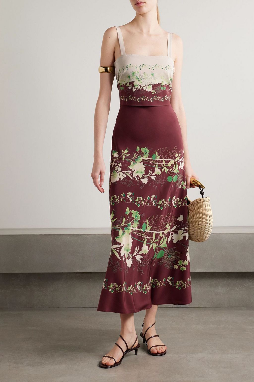 LA DOUBLEJ Draped floral-print silk crepe de chine midi dress