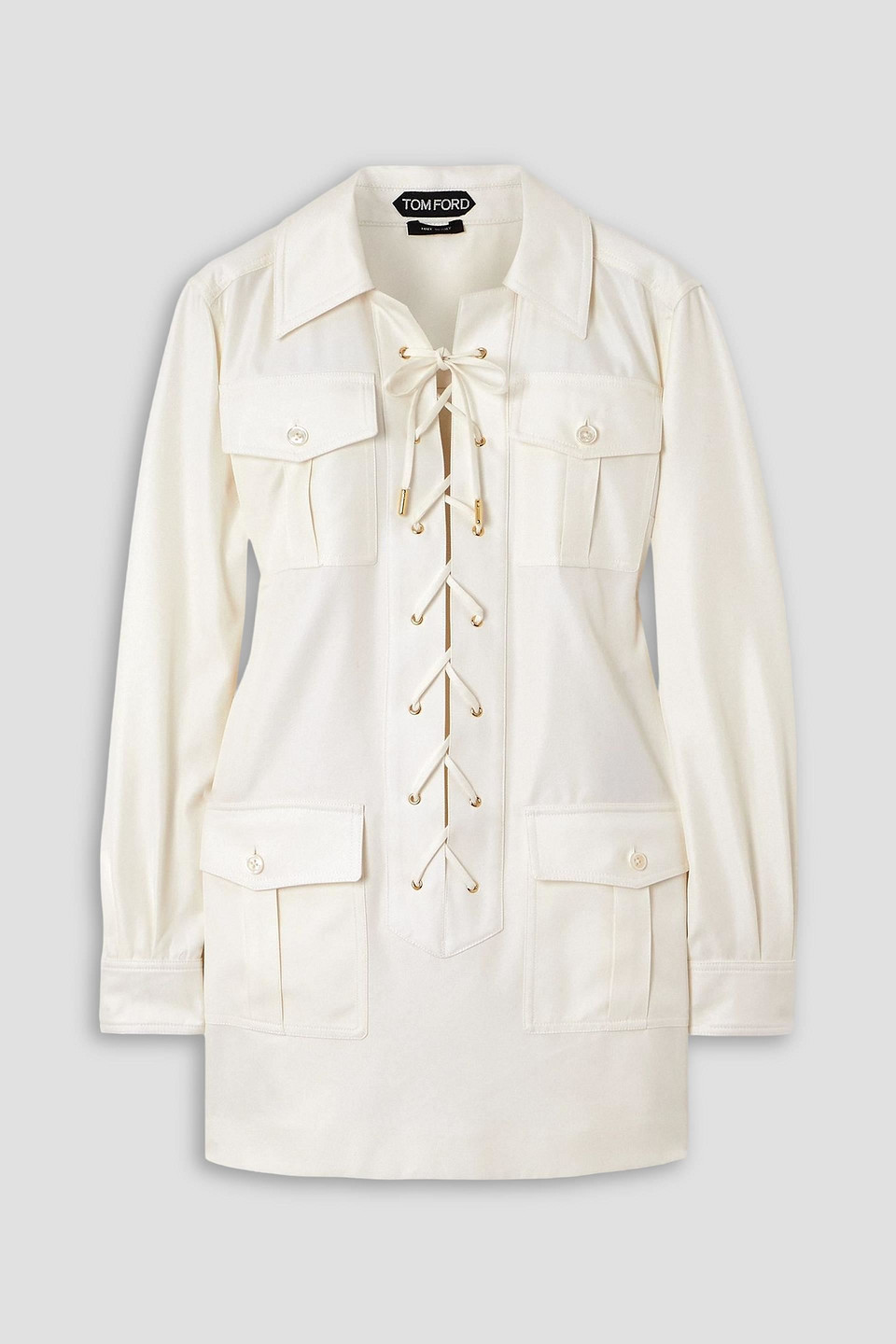 tom ford - lace-up cotton and silk-blend twill mini dress - white - it 42