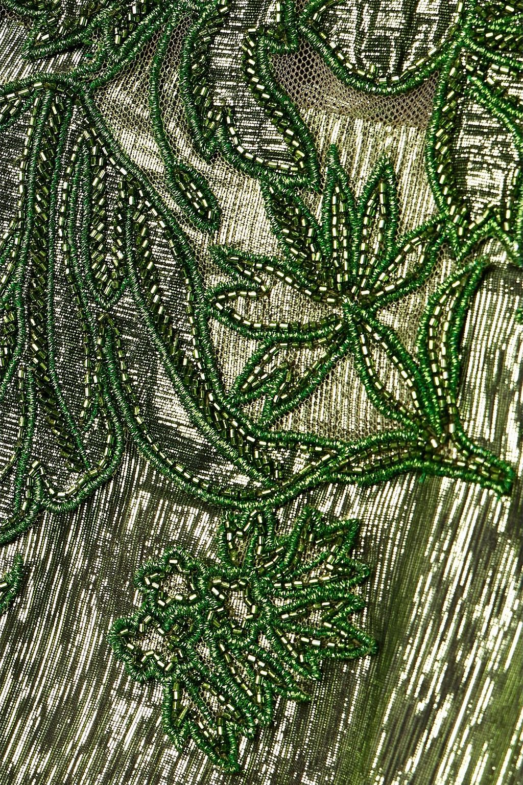 OSCAR DE LA RENTA Cape-effect embellished silk-blend lamé gown