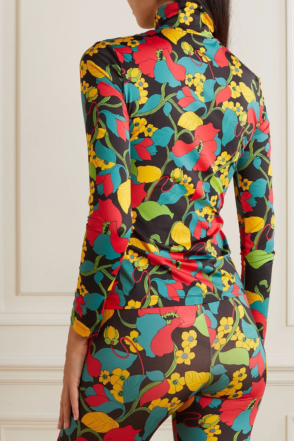 LA DOUBLEJ Floral-print stretch-jersey turtleneck top