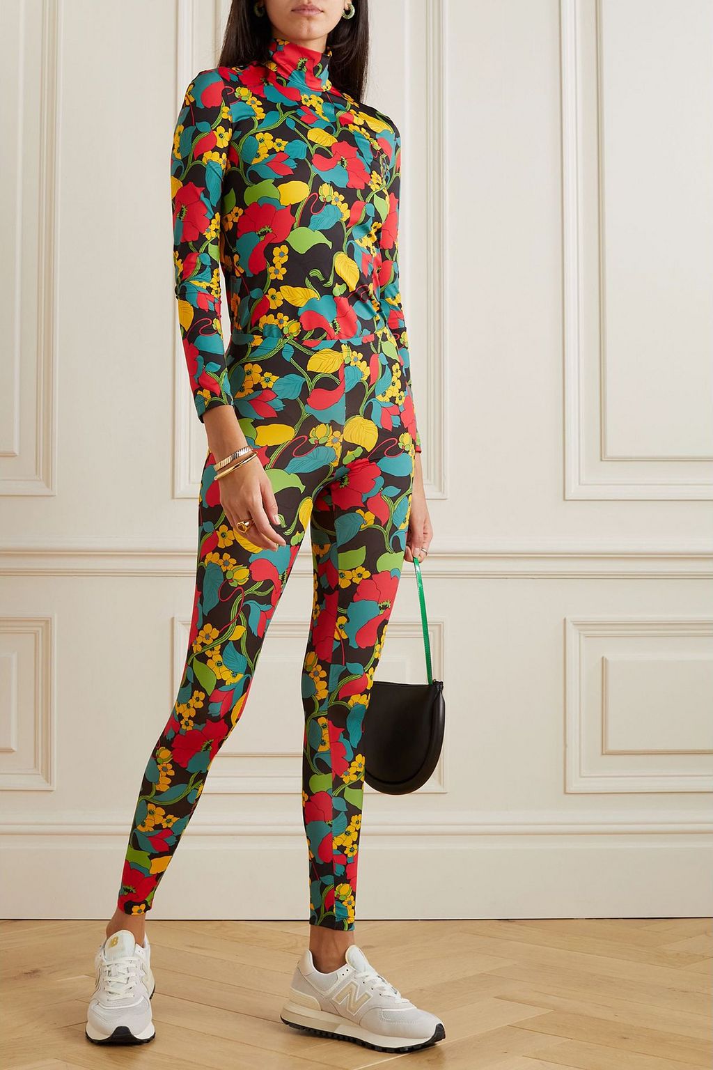 LA DOUBLEJ Floral-print stretch-jersey turtleneck top