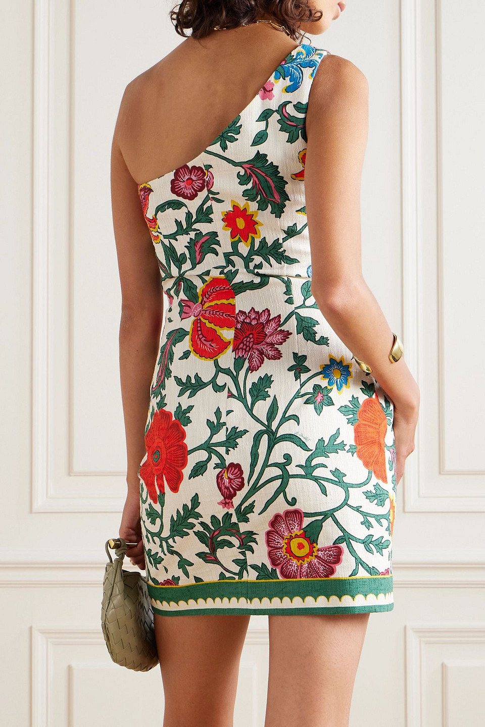 La Doublej Orlebar Brown One-shoulder Floral-print Cotton-blend Mini Dress In Sand