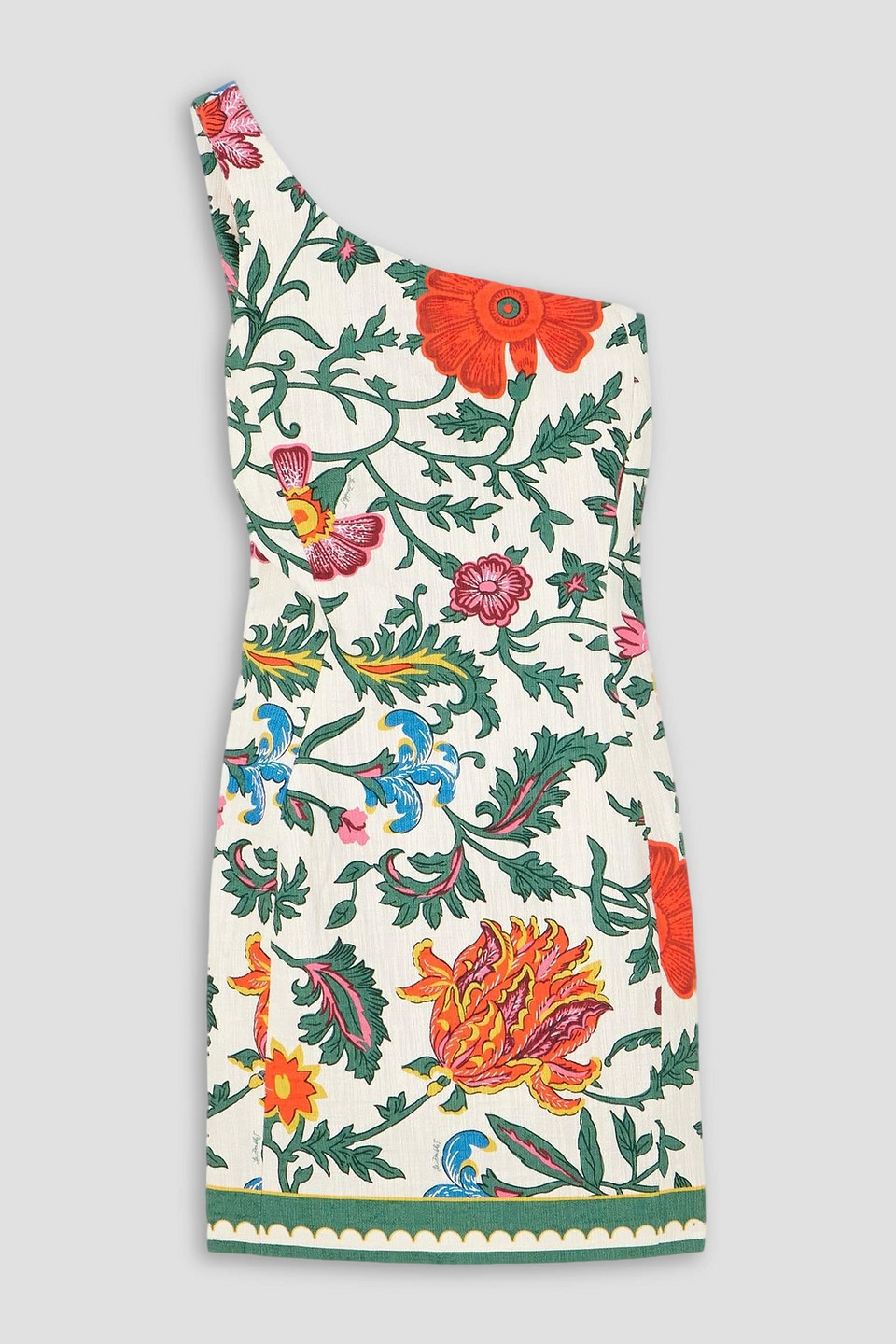 La Doublej Orlebar Brown One-shoulder Floral-print Cotton-blend Mini Dress In Sand