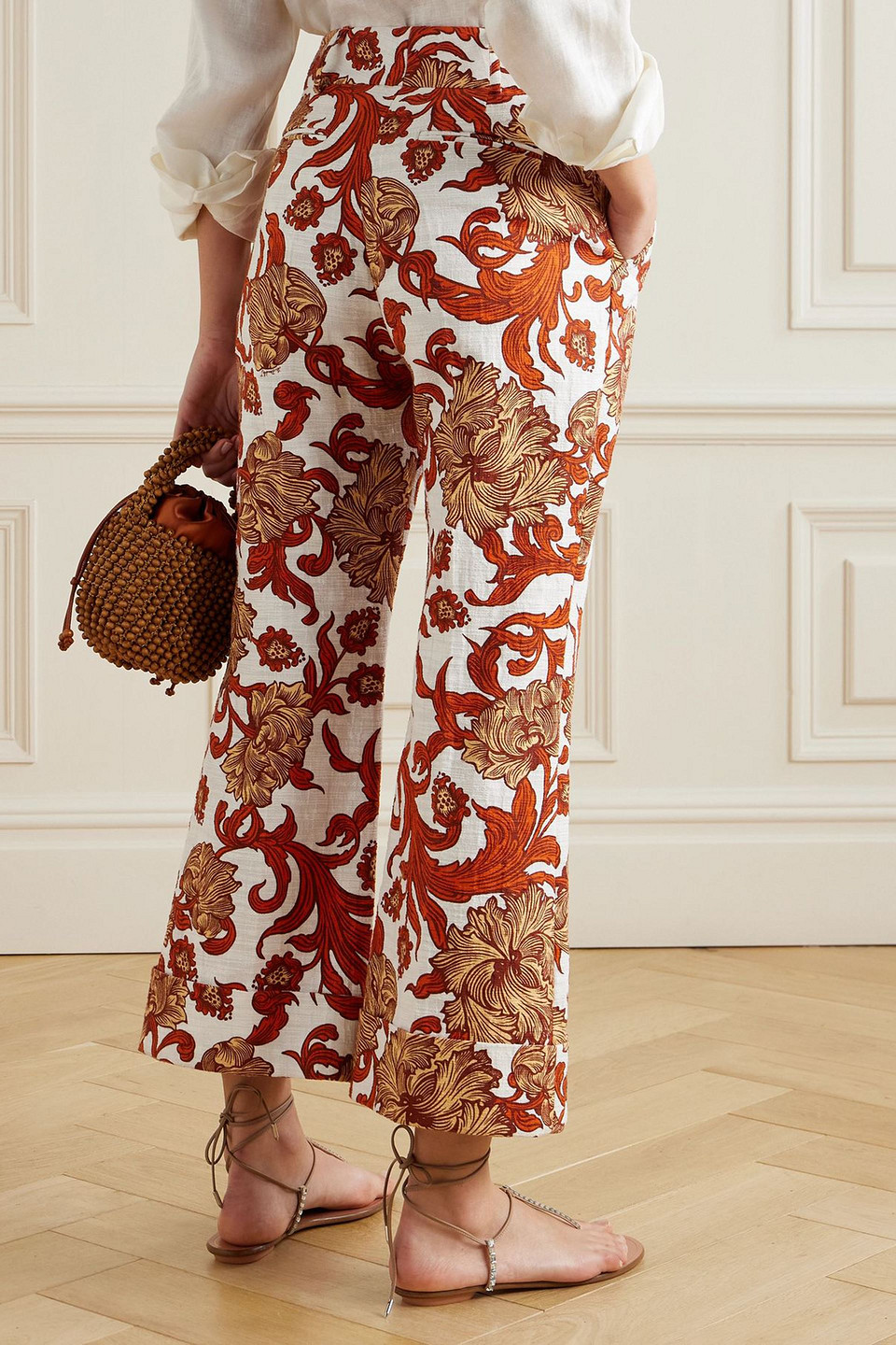 La Doublej Hendrix Printed Cotton-blend Flared Pants In Brown