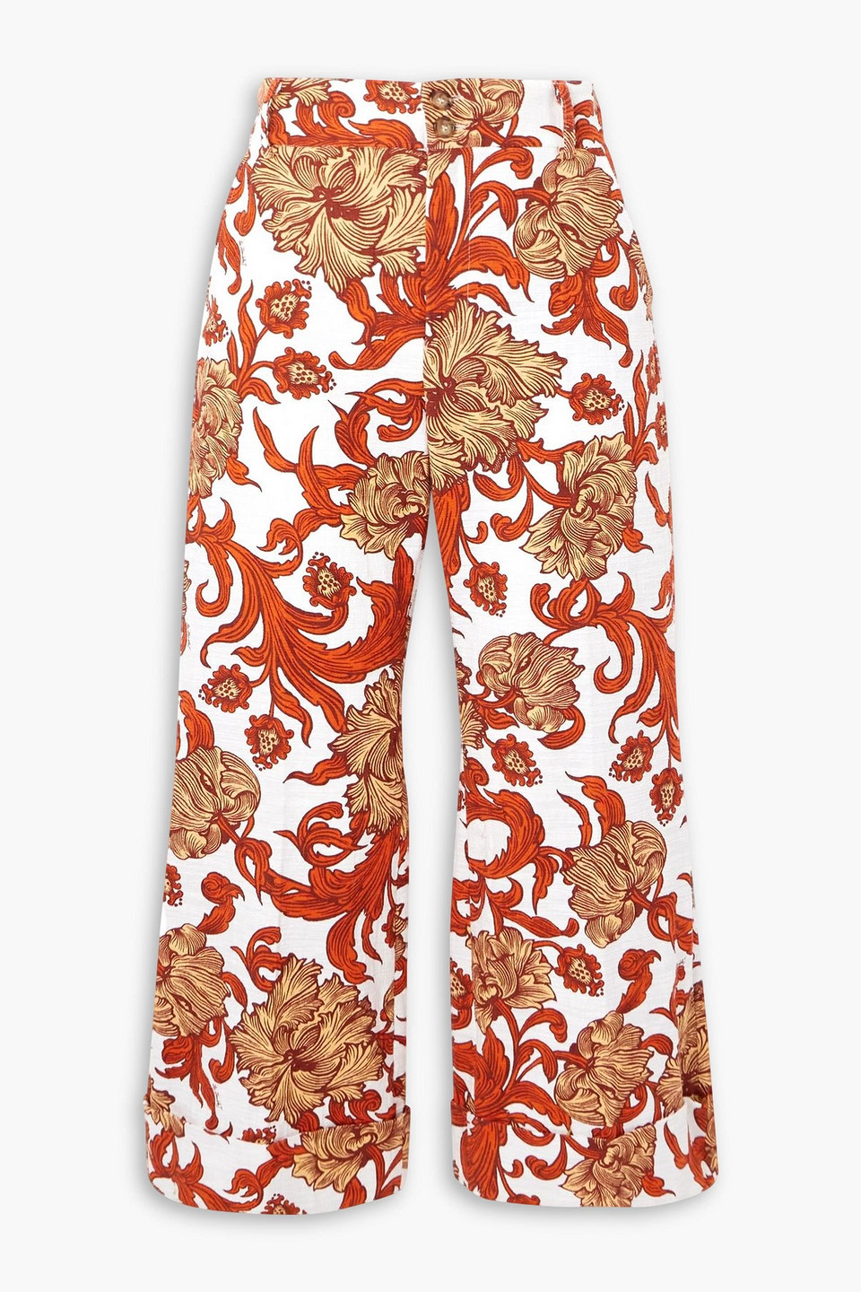 La Doublej Hendrix Printed Cotton-blend Flared Pants In Brown