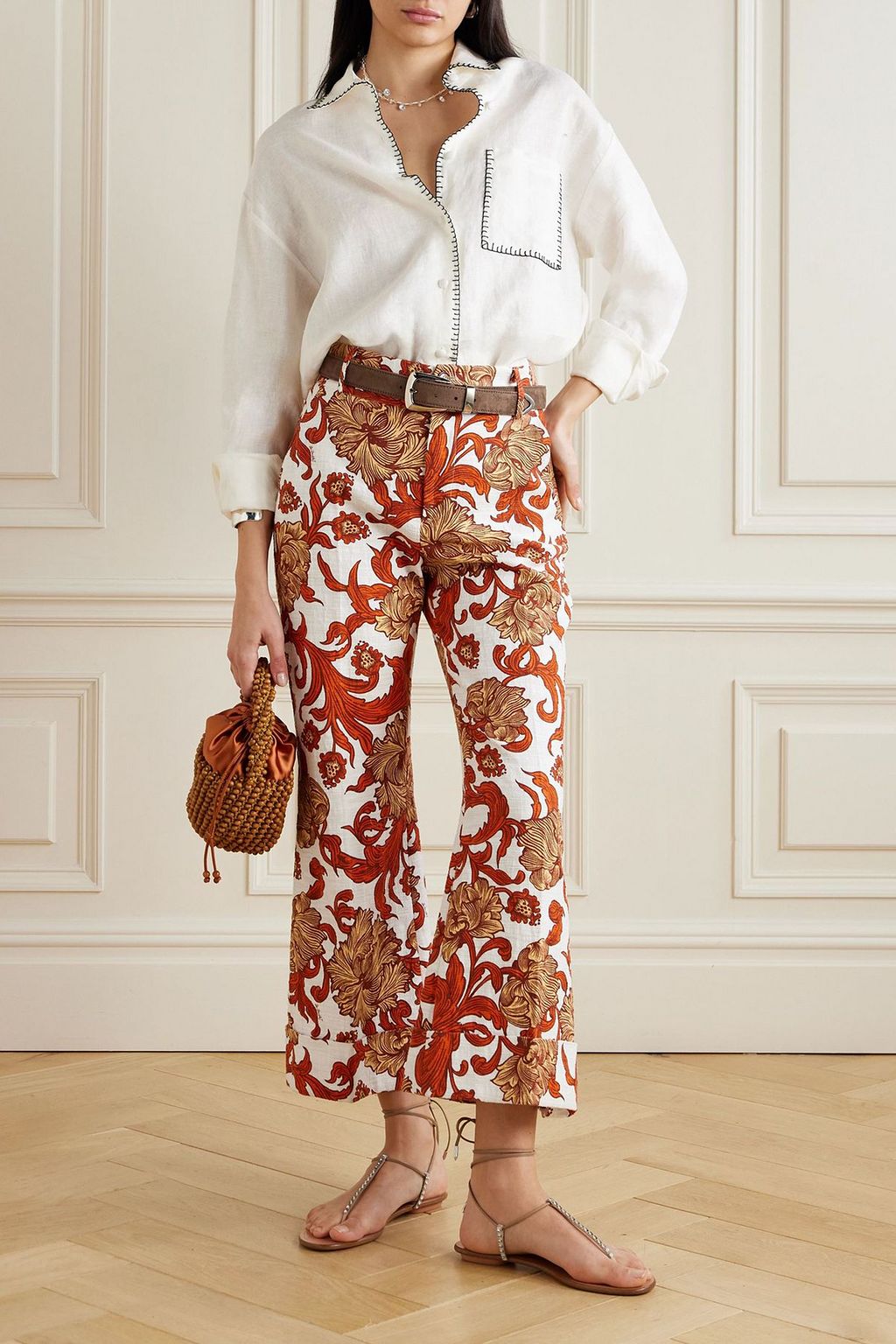LA DOUBLEJ Hendrix printed cotton-blend flared pants