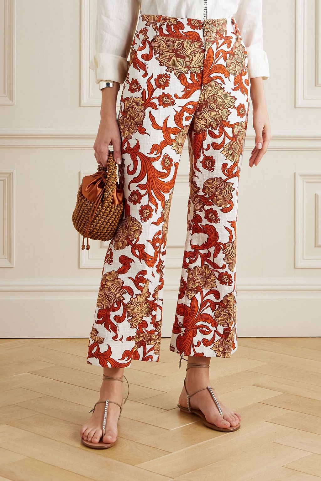 LA DOUBLEJ Hendrix printed cotton-blend flared pants