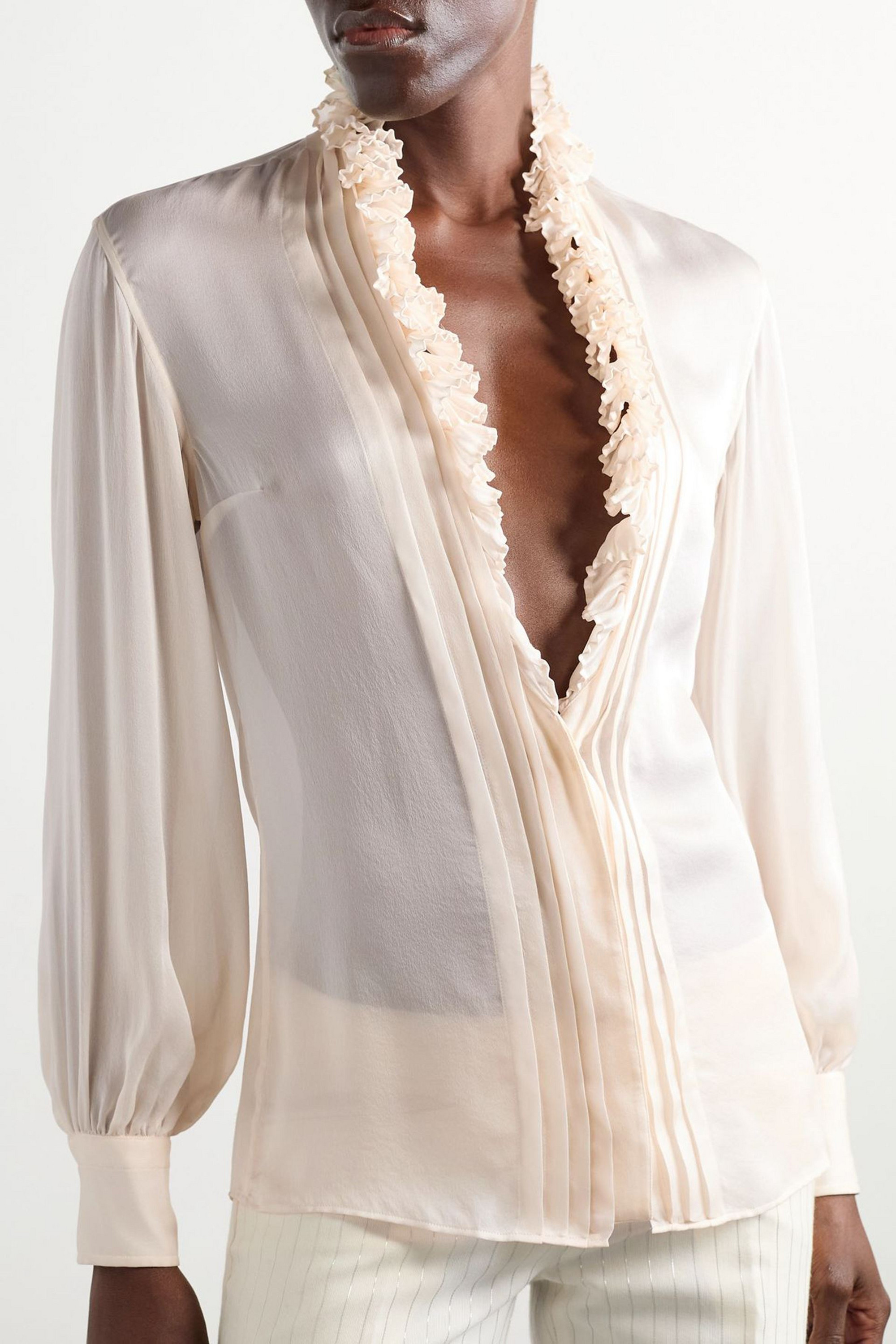 Tom Ford Ruffled pintucked silk-georgette blouse