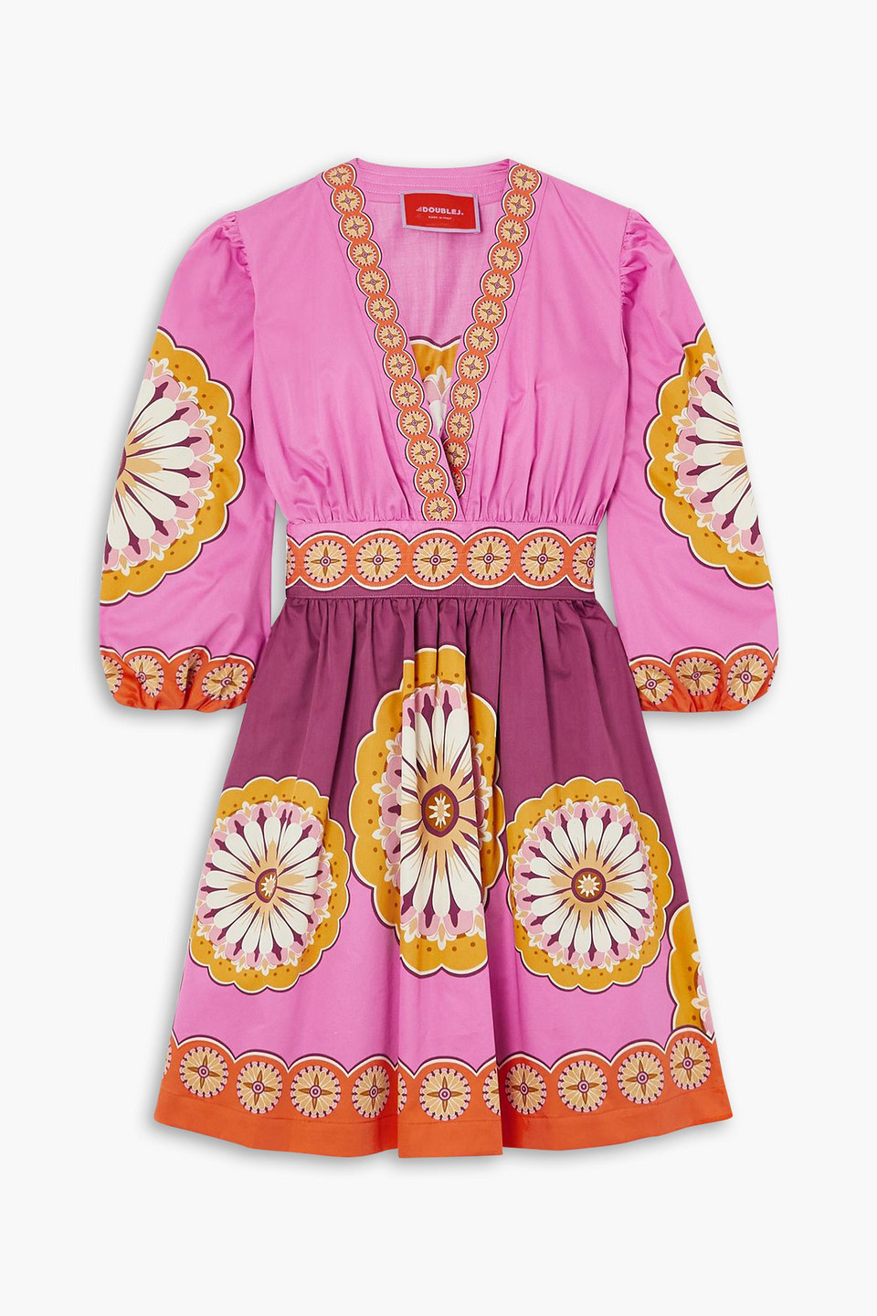 La Doublej Margherita Floral-print Cotton-poplin Mini Dress In Pink