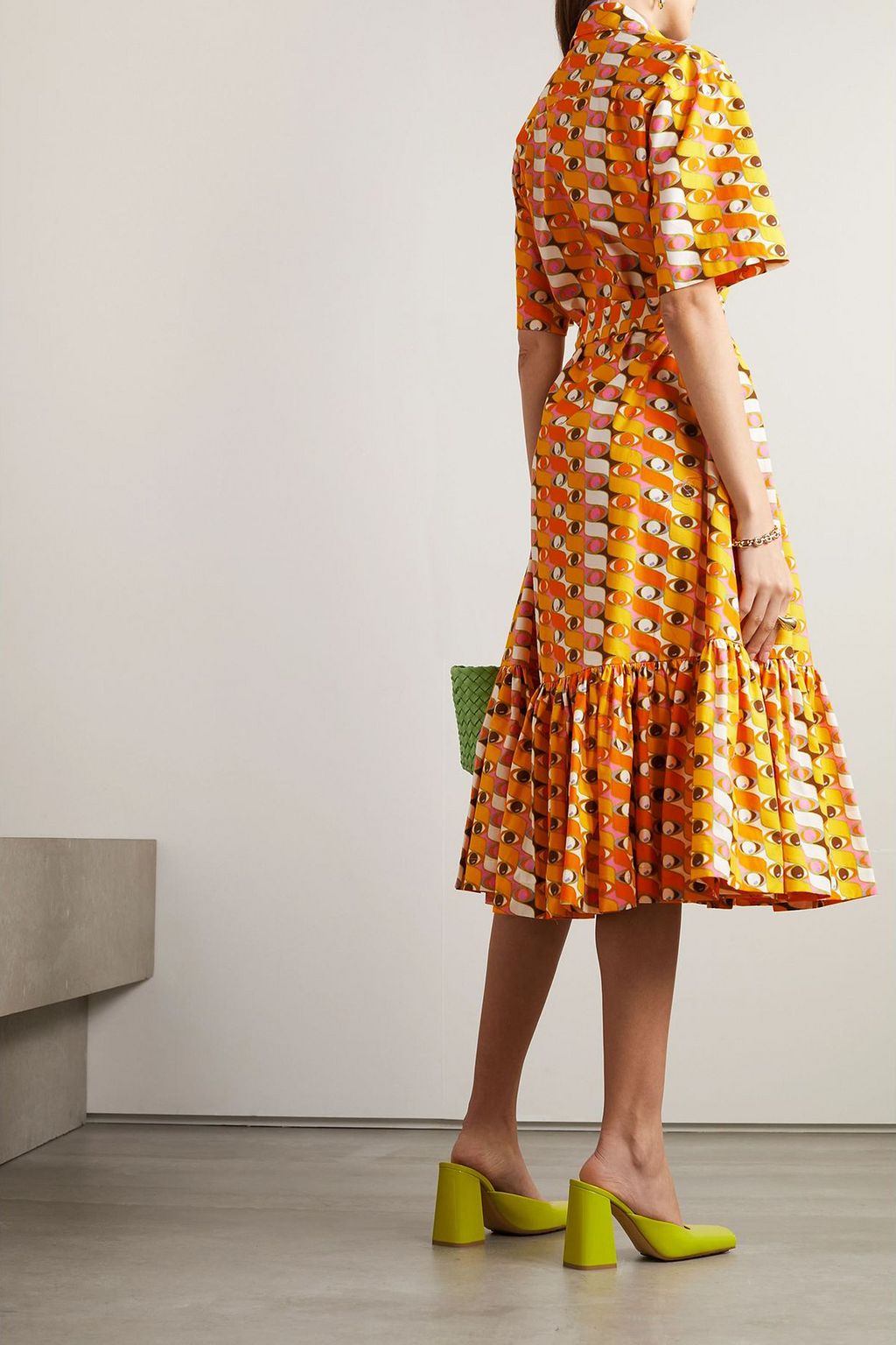 LA DOUBLEJ Brunch belted printed cotton-poplin midi shirt dress