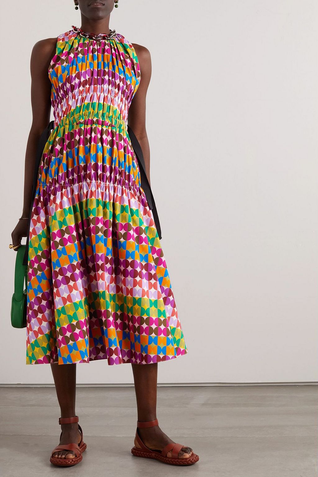 LA DOUBLEJ فستان بينالي متوسط الطول برباط من البوبلين بطبقات متدرجة وبطبعات