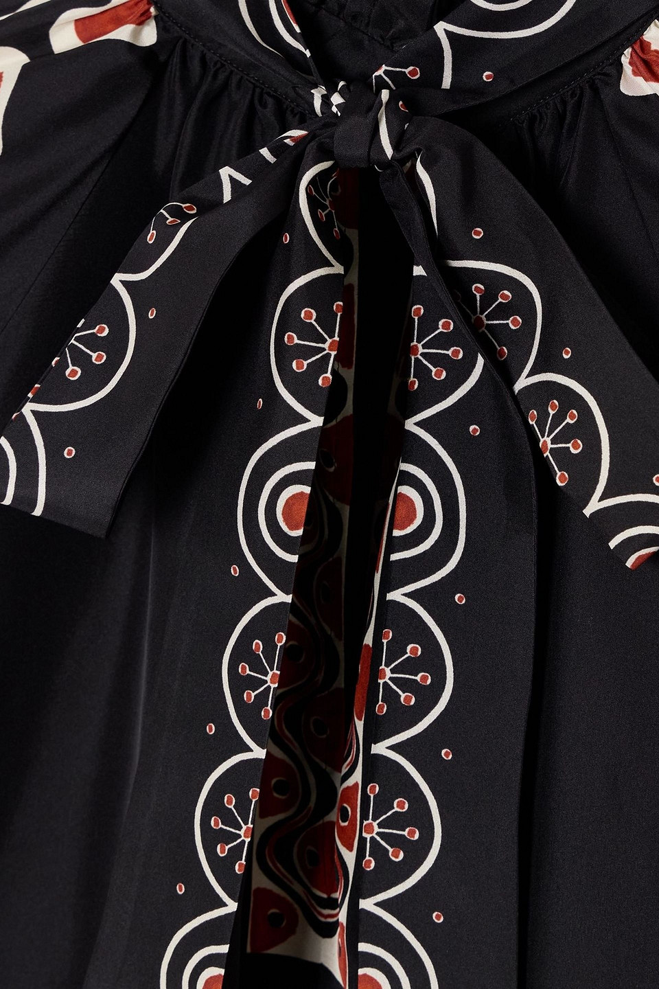 La Doublej Cerere Ruffled Printed Silk Blouse In Black