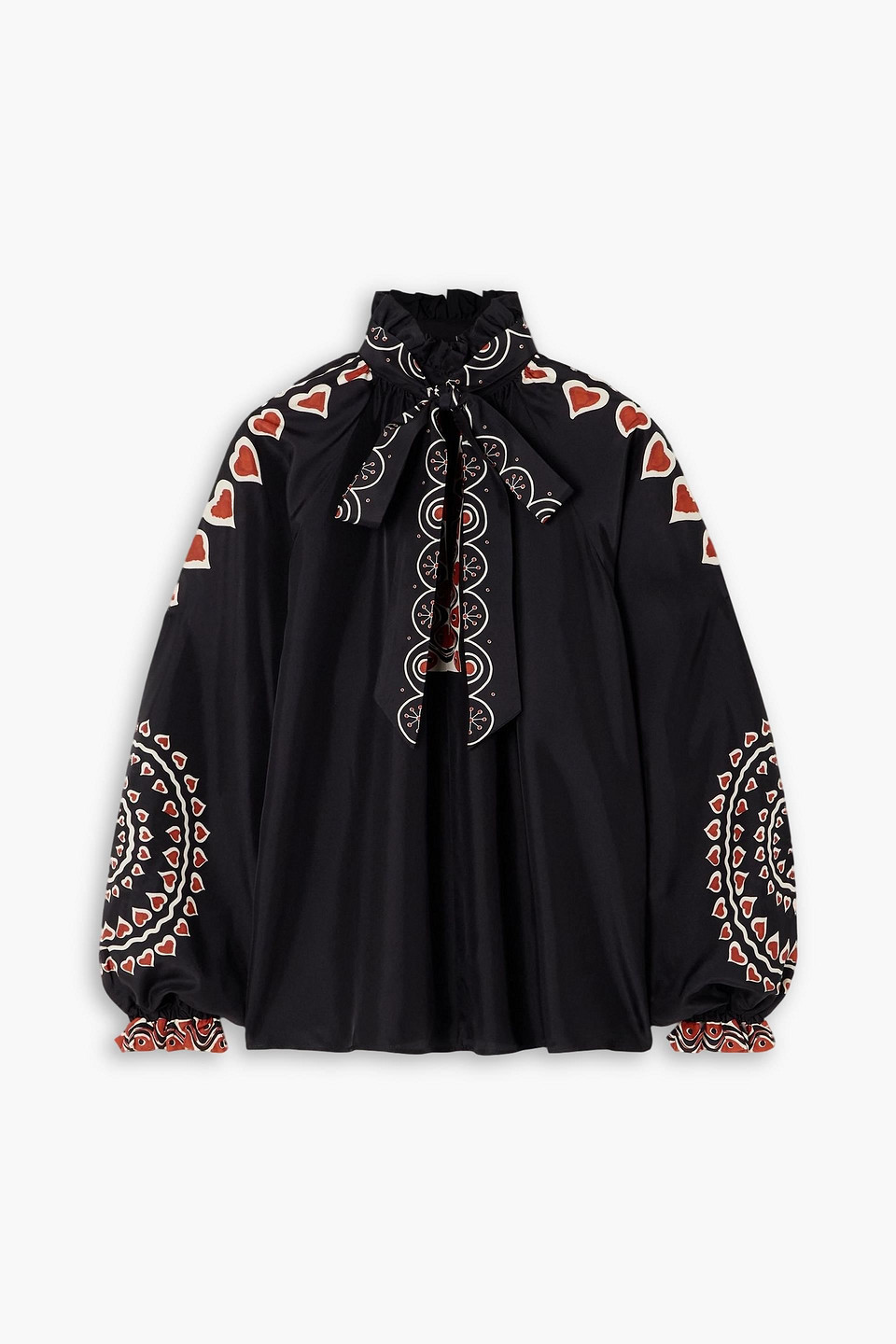 La Doublej Cerere Ruffled Printed Silk Blouse In Black