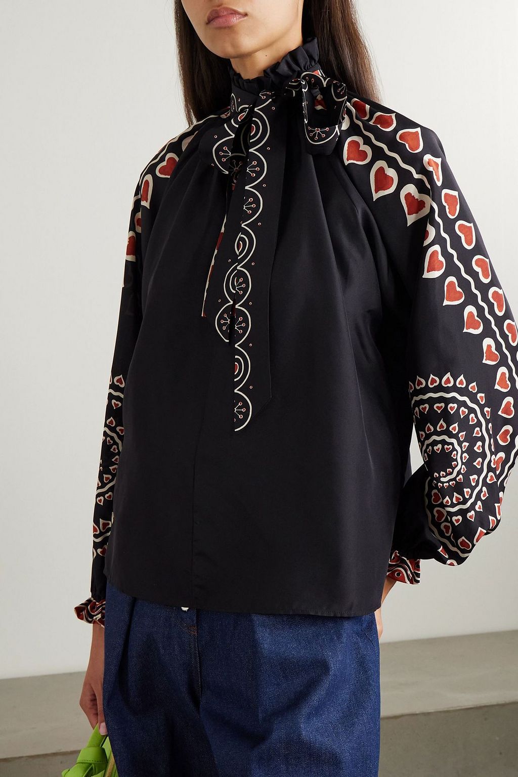 LA DOUBLEJ Cerere ruffled printed silk blouse