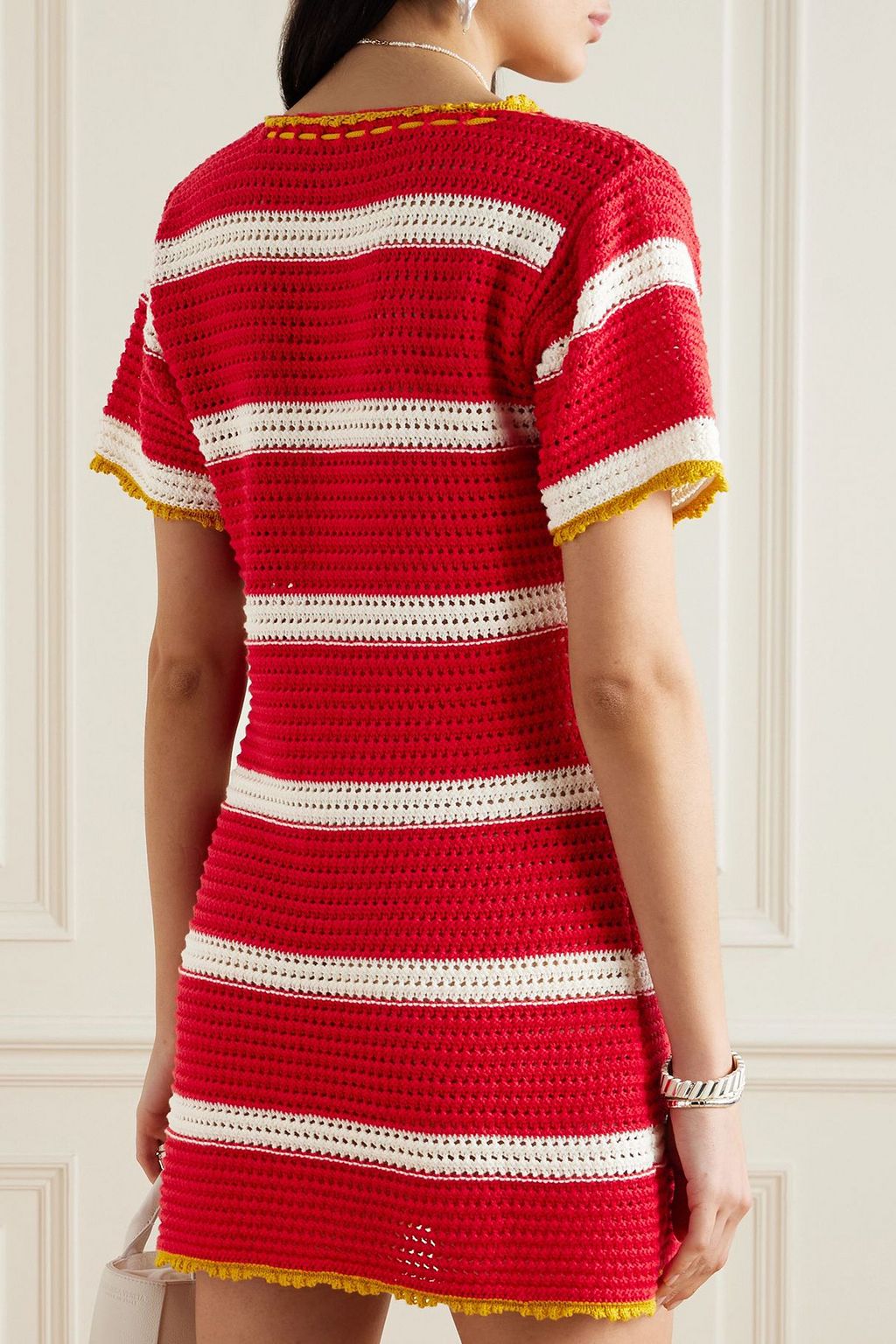 LA DOUBLEJ X ORLEBAR BROWN فستان + أورليبار براون سولت آند فينيجار قصير من القطن بحبكة كروشيه بتصميم مخطط