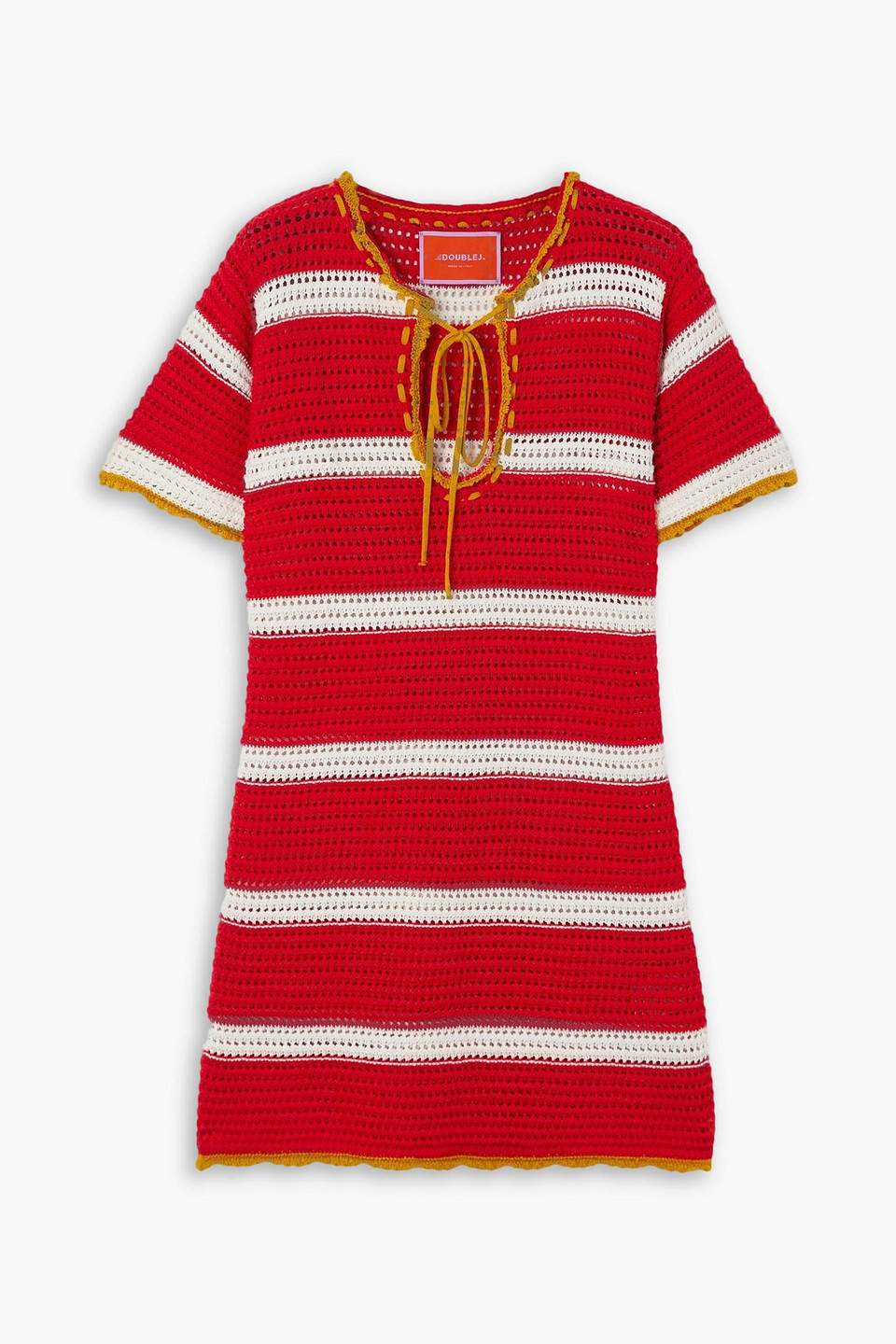 La Doublej X Orlebar Brown Orlebar Brown Salt 'n' Vinegar Striped Crocheted Cotton Mini Dress In Red