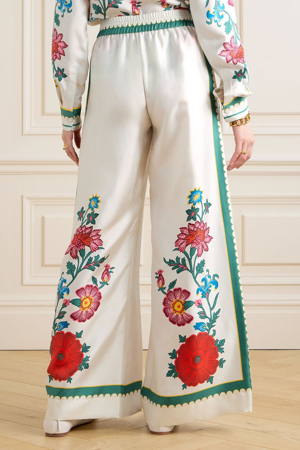 La Doublej Orlebar Brown Floral-print Silk-twill Wide-leg Pants In White