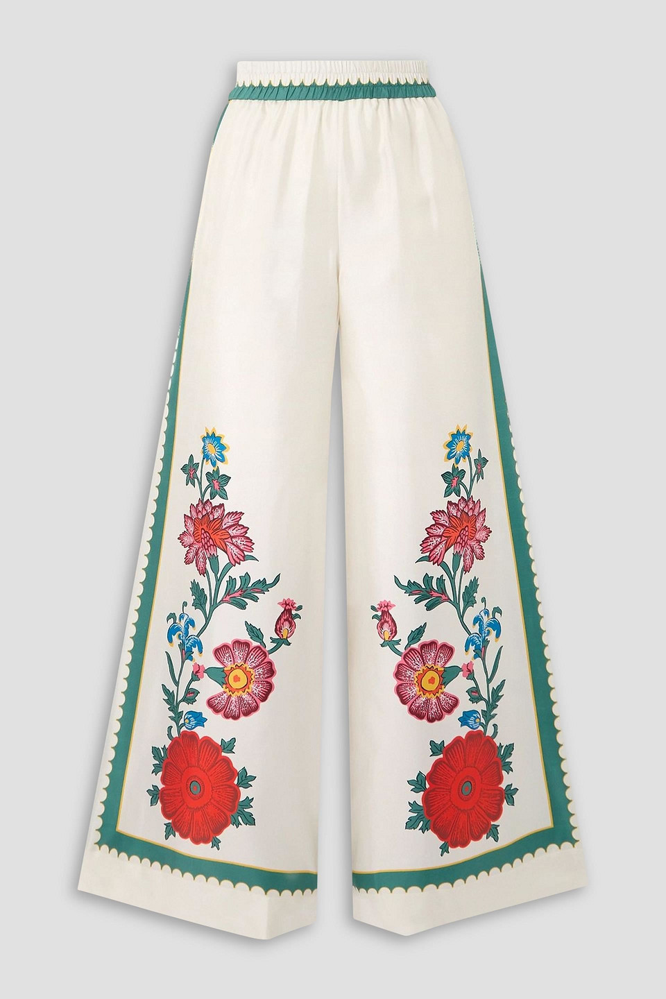 La Doublej Orlebar Brown Floral-print Silk-twill Wide-leg Pants In White