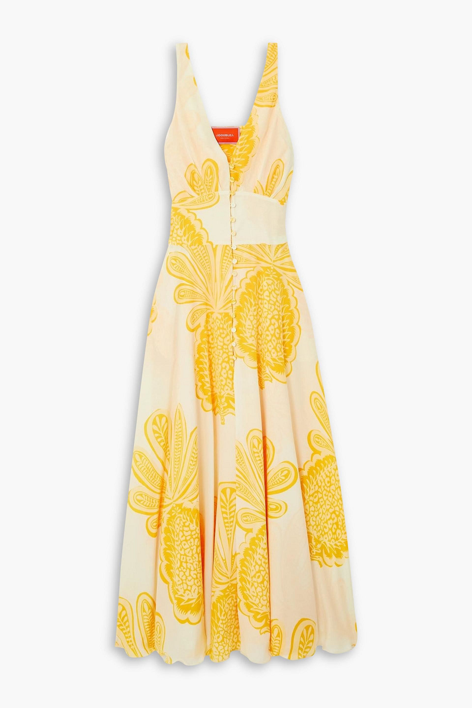 La Doublej Printed Silk Crepe De Chine Maxi Dress In Yellow
