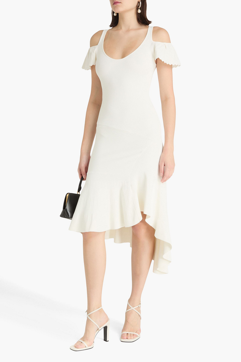 Jw Anderson - Asymmetrisches Midikleid Aus Rippstrick Mit Cut-outs - Weiß - S 
