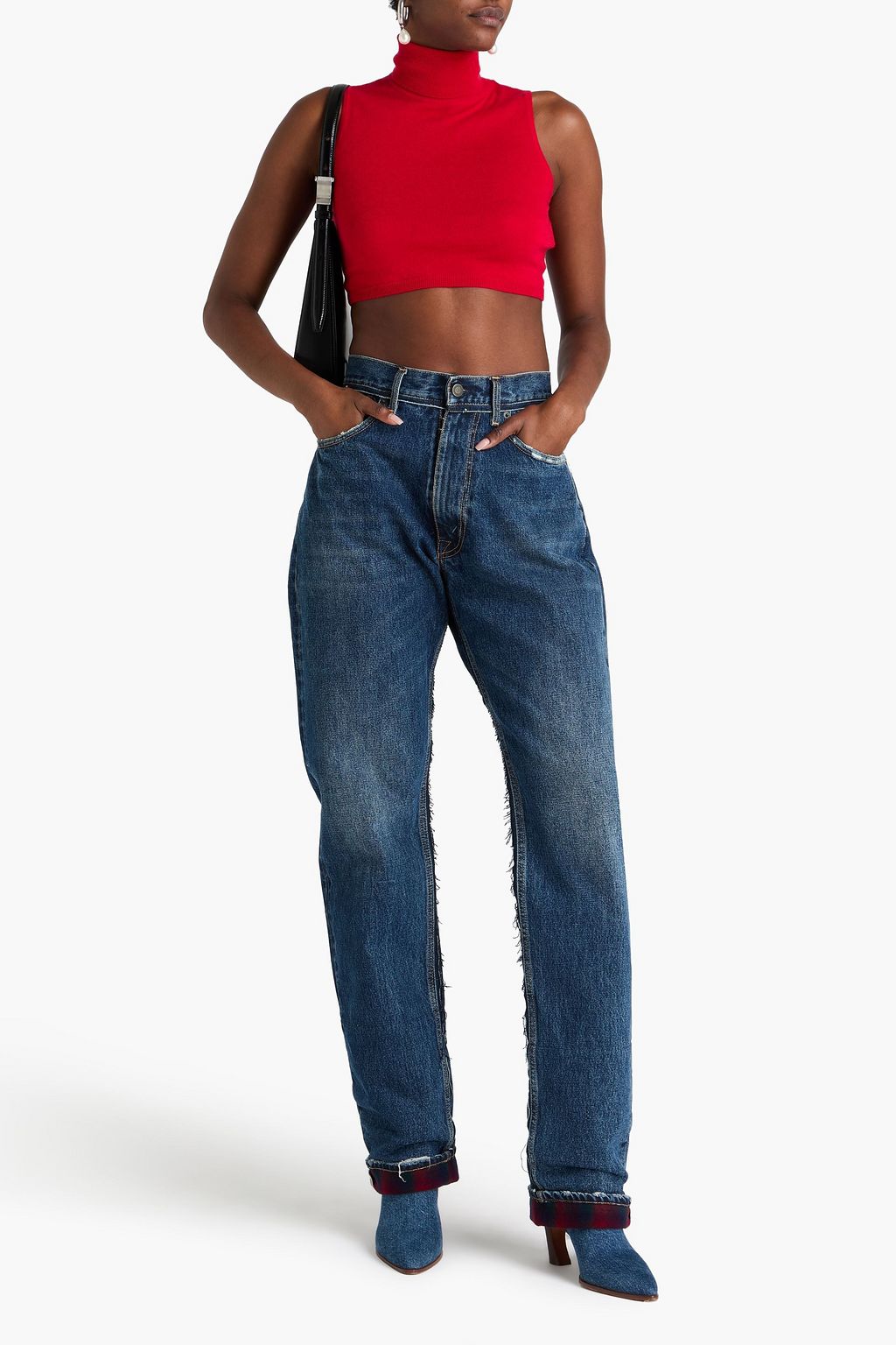 MAISON MARGIELA بنطال جينز بأرجل مستقيمة وبخصر مرتفع بتأثير معتق