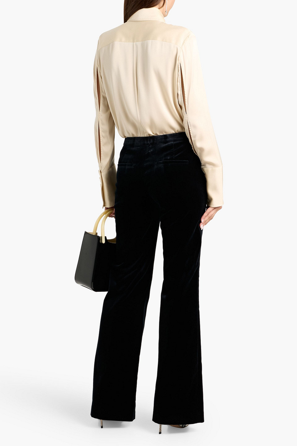 Theory Demitria Stretch Cotton-velvet Flared Pants In Blue