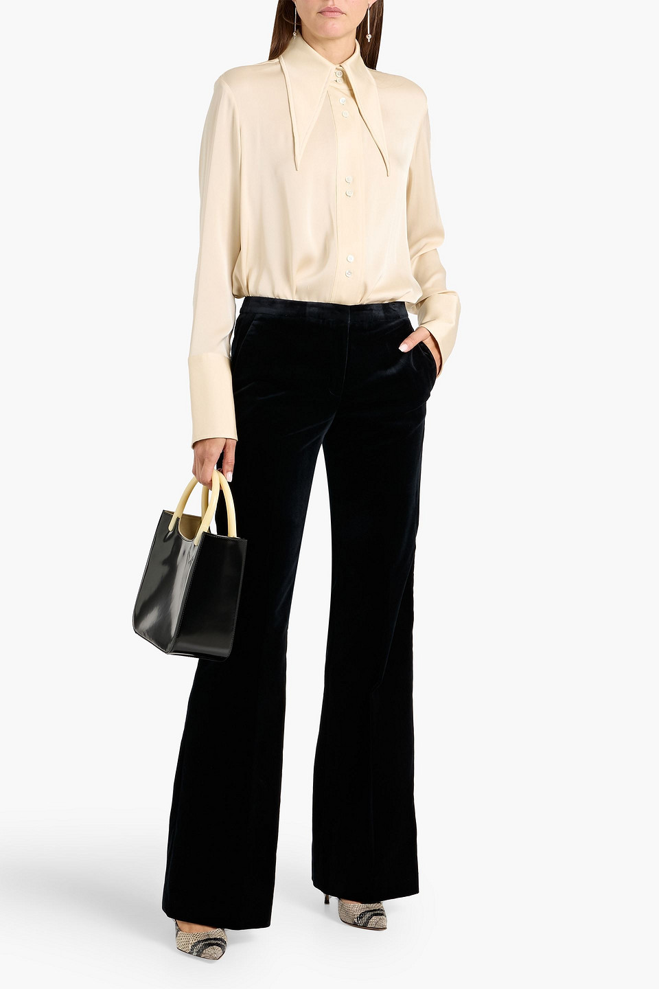 Theory Demitria Stretch Cotton-velvet Flared Pants In Blue