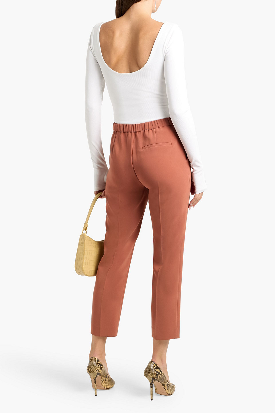 Theory Treeca Cropped Crepe Straight-leg Pants In Pink