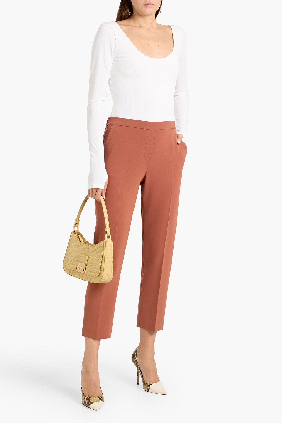 Theory Treeca Cropped Crepe Straight-leg Pants In Pink