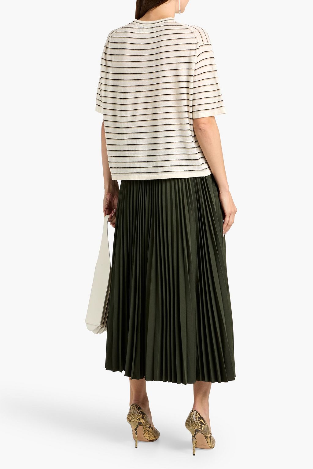 THEORY Striped linen-blend T-shirt