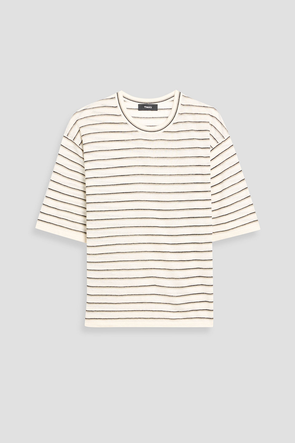 Theory Striped Linen-blend T-shirt In Sand