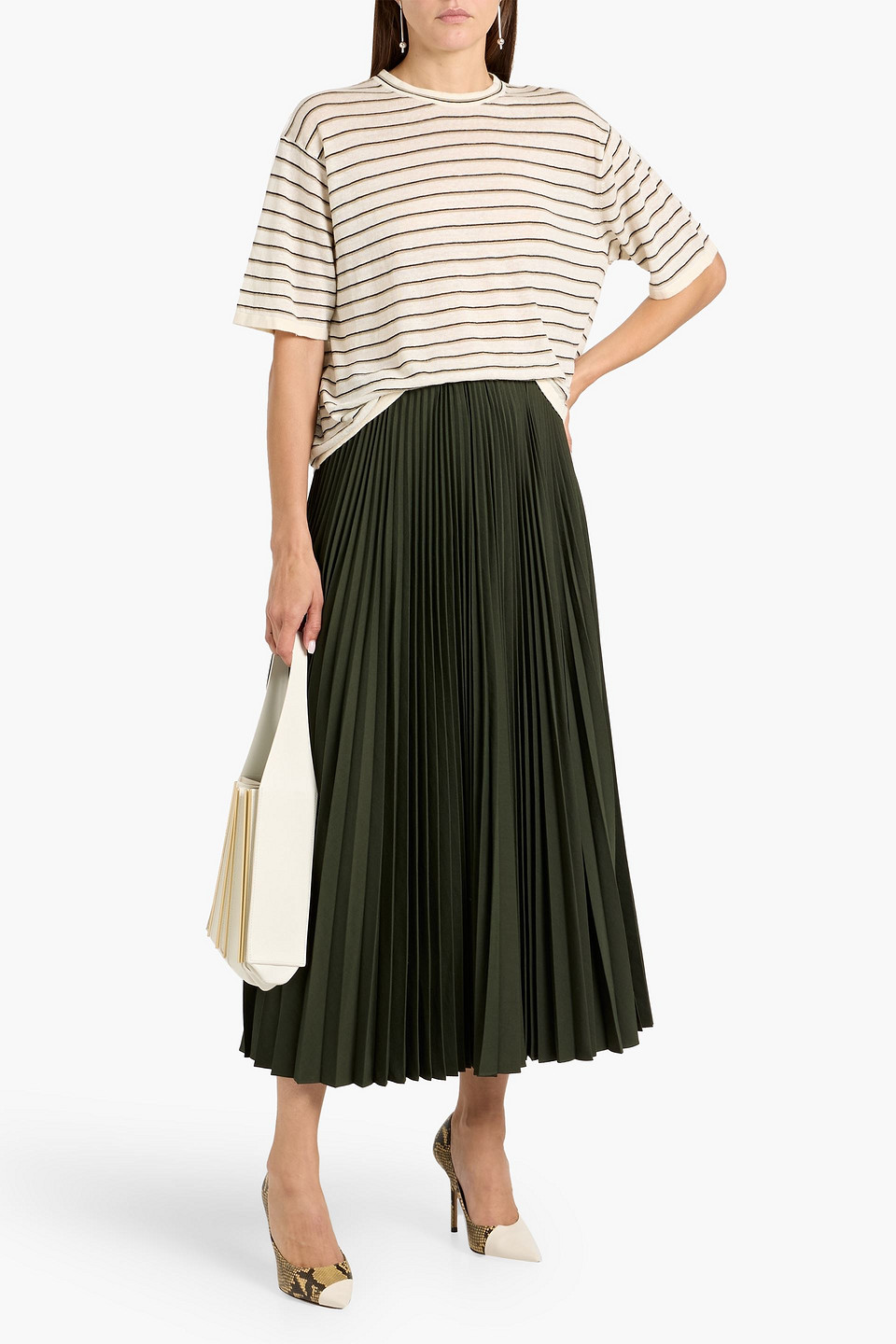Theory Striped Linen-blend T-shirt In Multi