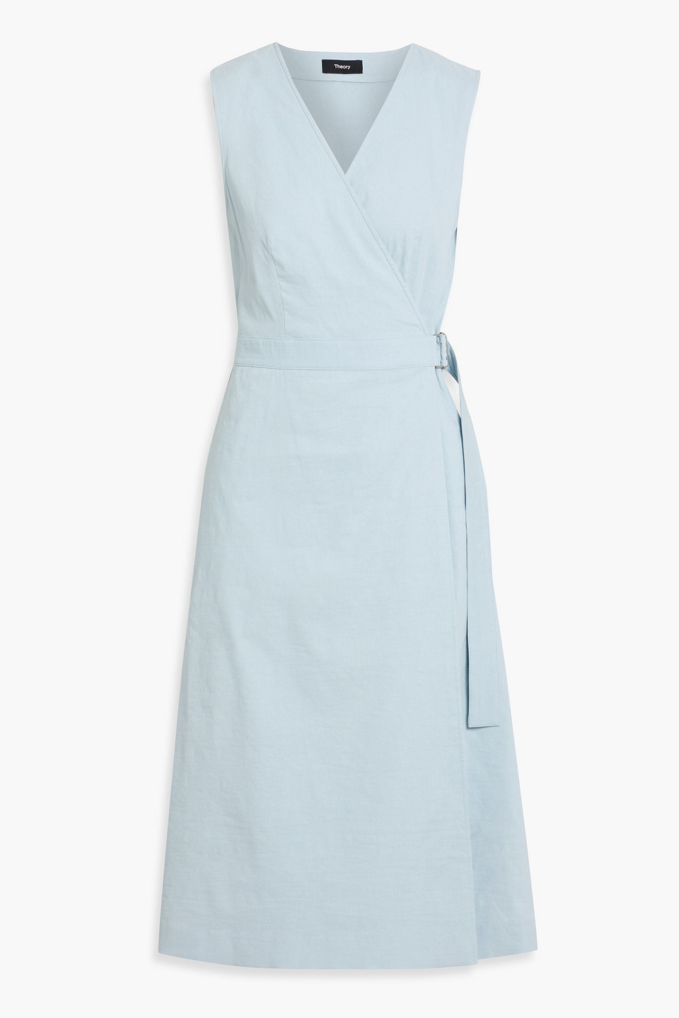 Theory Linen-blend Midi Wrap Dress In Blue