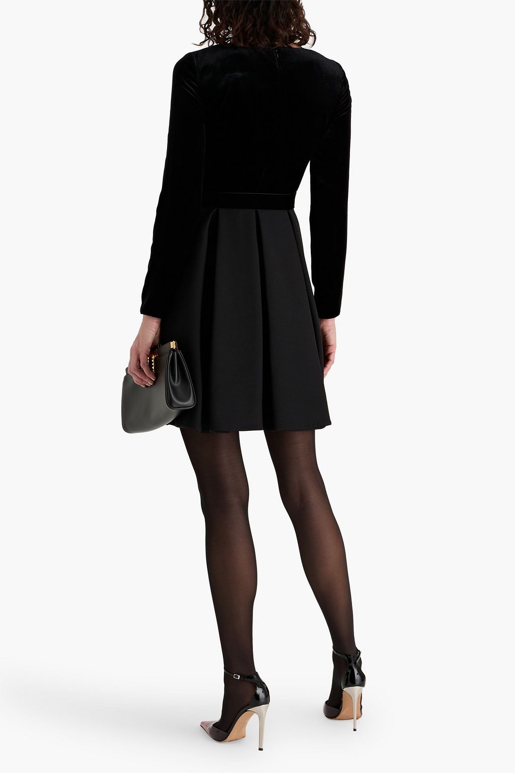 VALENTINO GARAVANI Velvet-paneled wool and silk-blend crepe mini dress