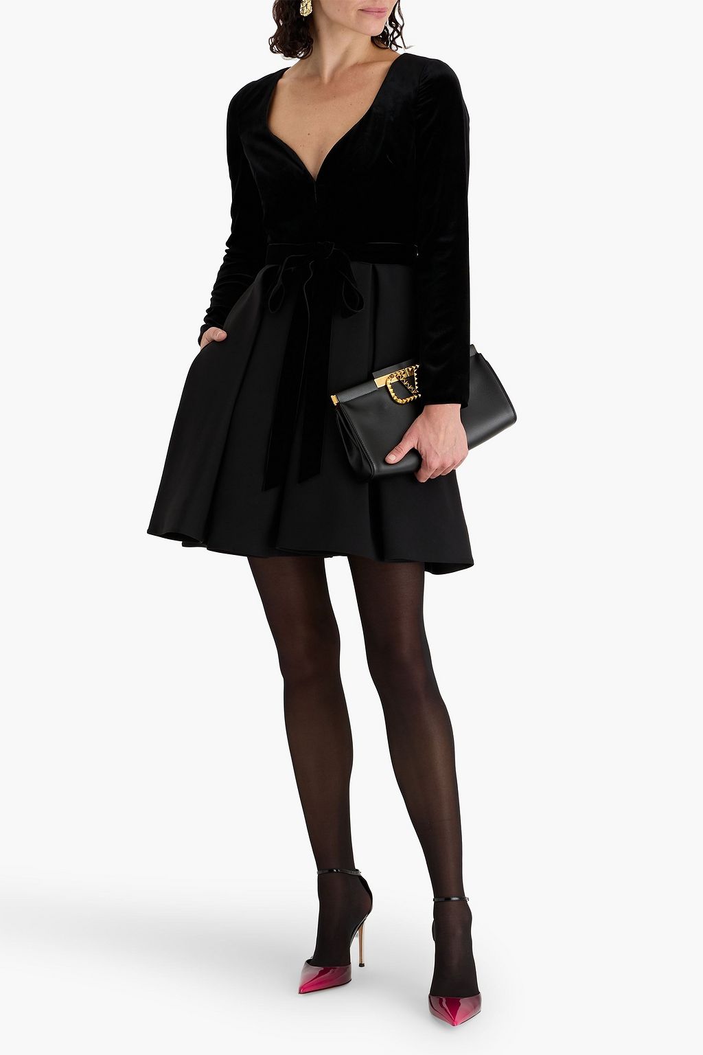 VALENTINO GARAVANI Velvet-paneled wool and silk-blend crepe mini dress