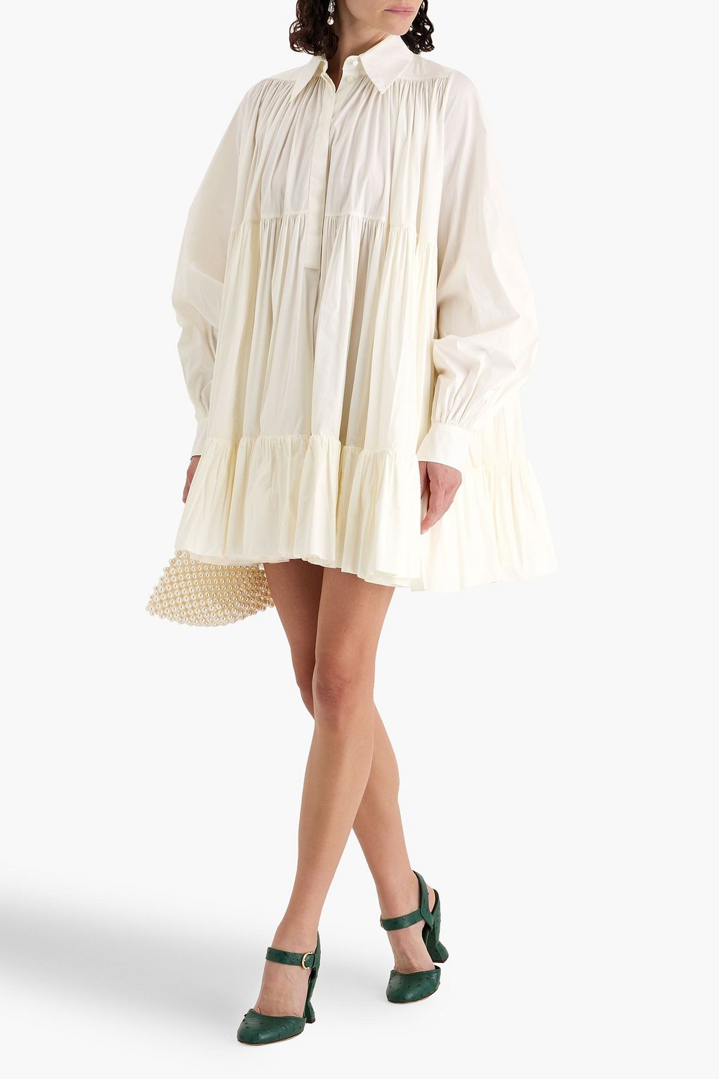 VALENTINO GARAVANI Tiered cotton-blend poplin mini shirt dress