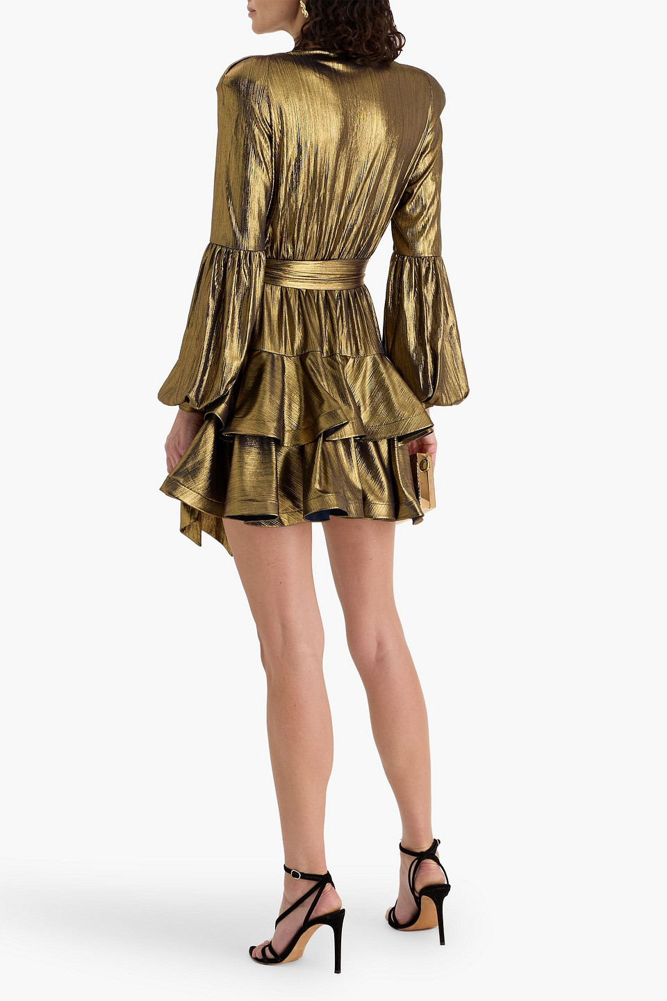 Bronx And Banco Bedouin Ruffled Lamã© Mini Dress In Green