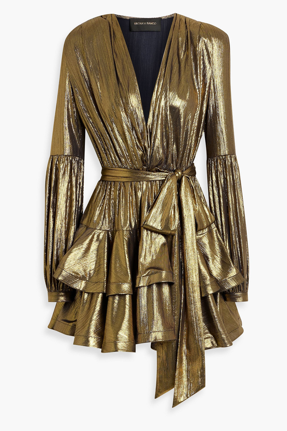 Bronx And Banco Bedouin Ruffled Lamã© Mini Dress In Green