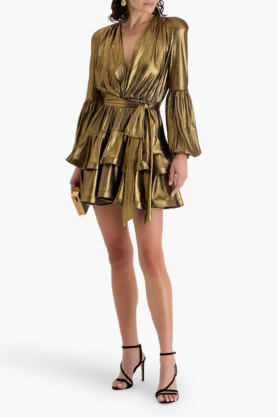 Bronx And Banco Bedouin Ruffled Lamã© Mini Dress In Green