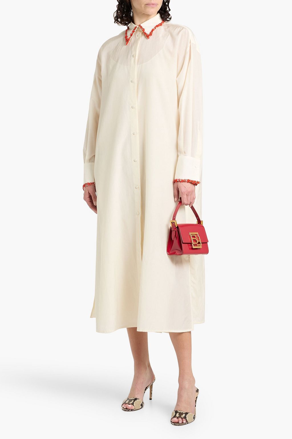 VALENTINO GARAVANI Embellished silk and cotton-blend maxi shirt dress