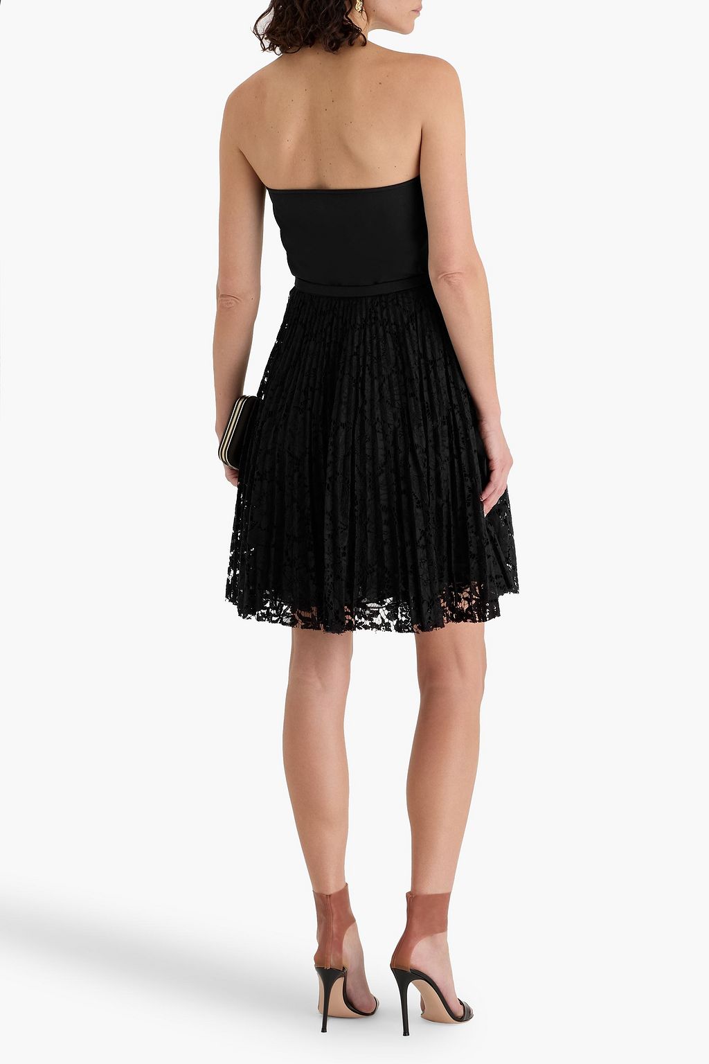 VALENTINO GARAVANI Strapless cotton-blend lace and crepe mini dress