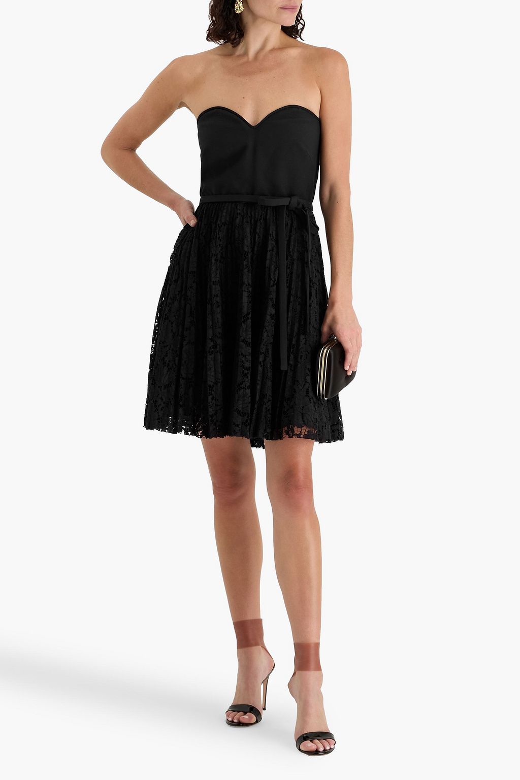VALENTINO GARAVANI Strapless cotton-blend lace and crepe mini dress