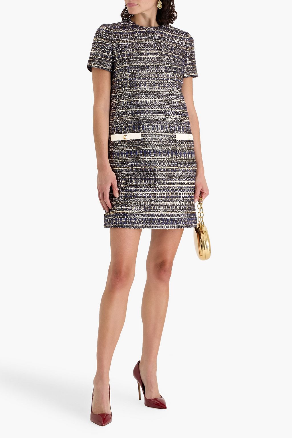 VALENTINO GARAVANI Embellished metallic tweed mini dress