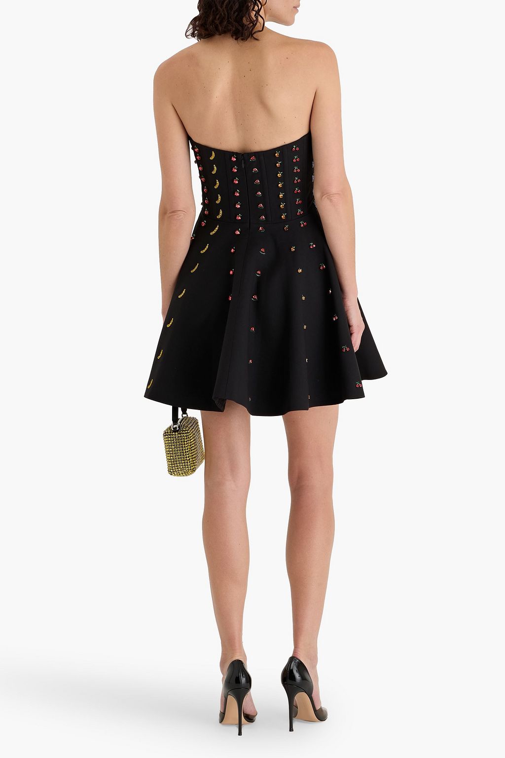 VALENTINO GARAVANI Strapless embellished wool and silk-blend crepe mini dress