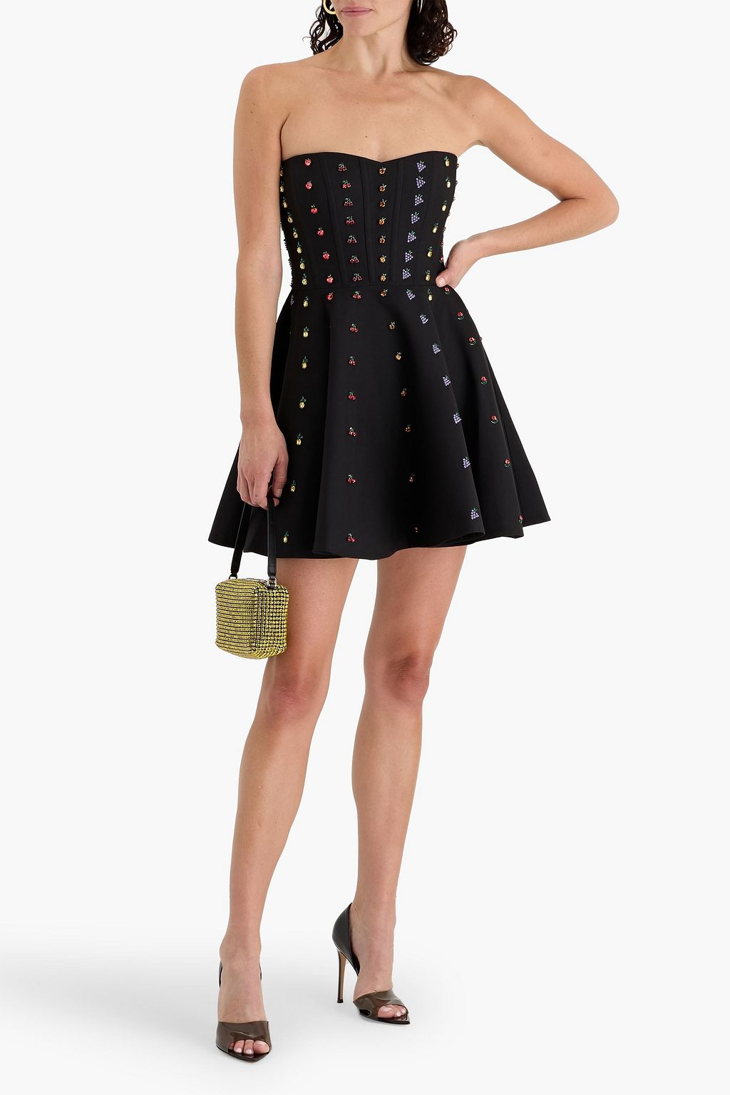 VALENTINO GARAVANI Strapless embellished wool and silk-blend crepe mini dress