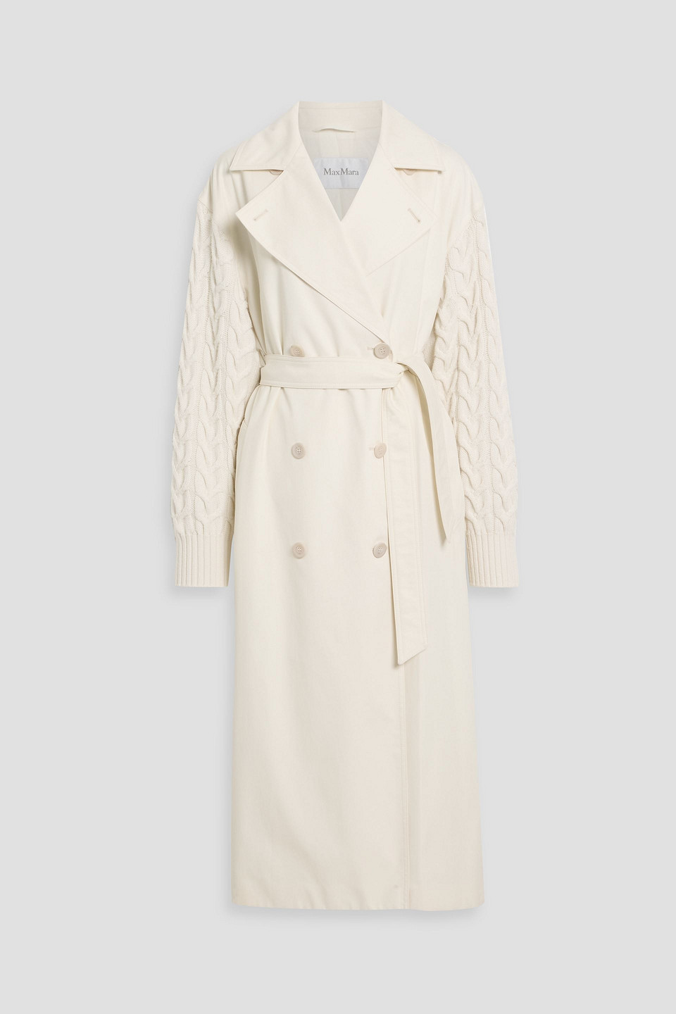max mara - cicladi cable knit-paneled wool- blend twill trench coat - white - it 42