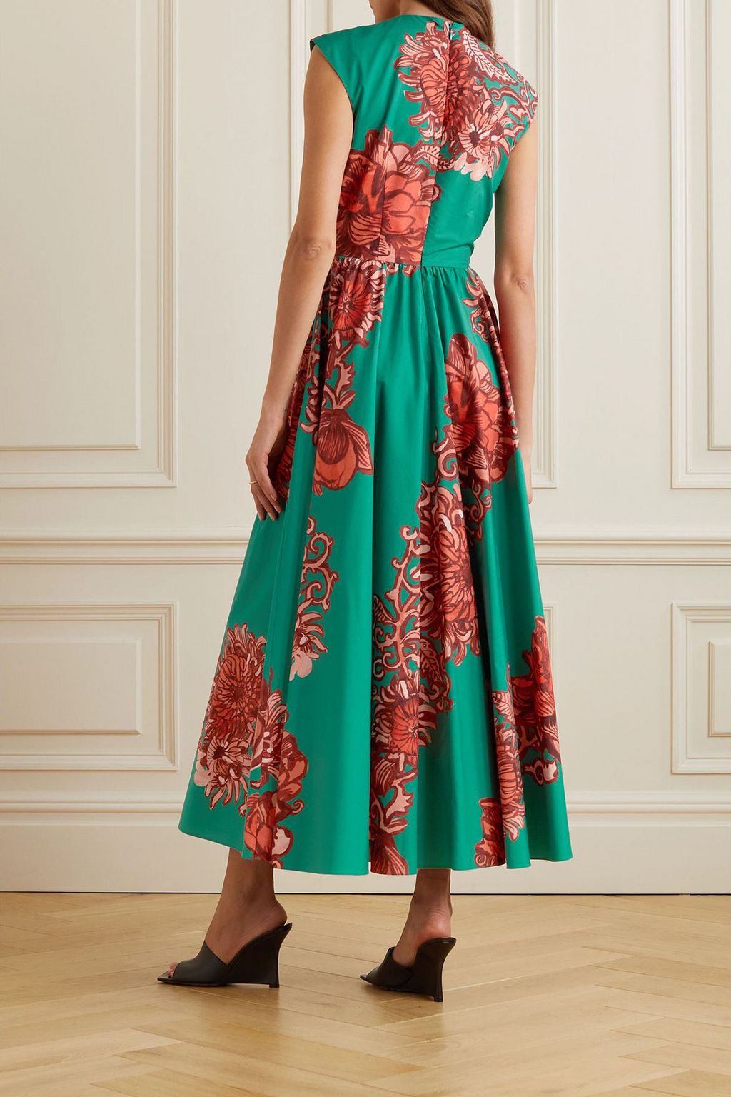 LA DOUBLEJ Cutout floral-print cotton-poplin maxi dress